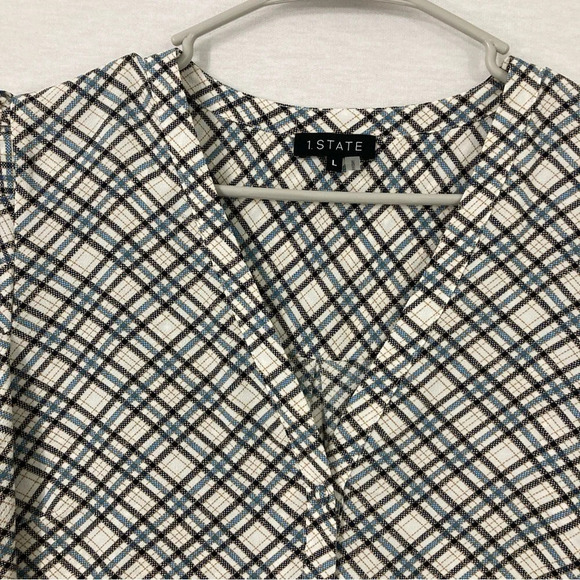 1. State Plaid V Neck Soft Lightweight Short Sleeve Button Down Large - Picture 5 of 10